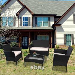 Rattan 4 Piece Garden Lounge Furniture Set Sofa Chairs & Table Outdoor Patio