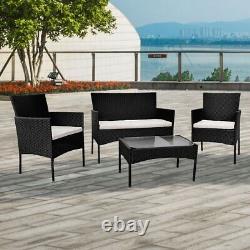 Rattan 4 Piece Garden Lounge Furniture Set Sofa Chairs & Table Outdoor Patio