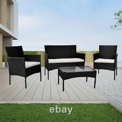 Rattan 4 Piece Garden Lounge Furniture Set Sofa Chairs & Table Outdoor Patio