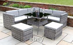 Rattan 7 Seater Corner Garden Furniture Patio Chairs & Table Dining Set (Grey)
