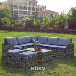 Rattan 8 Seater Corner Group Garden Furniture Set Outdoor Dining Table Sofa Grey