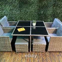 Rattan 8 Seater Garden Dining Furniture Cube Sofa Set Table Outdoor Patio Uk