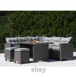 Rattan 8 Seater Outdoor Corner Set Modern Grey Wicker Garden Furniture Set