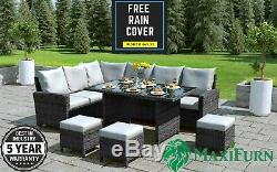 Rattan 9 8 7 Seater Outdoor Corner Sofa Dining Table Set Garden Furniture Grey