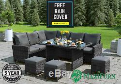 Rattan 9 8 7 Seater Outdoor Corner Sofa Dining Table Set Garden Furniture Grey