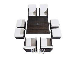 Rattan Aluminium 8 Seat Garden Furniture Cube Set Chair Dining Table