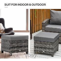 Rattan Aluminum Ottoman Outdoor Garden Furniture Foot Stool Black With Cushion