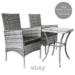 Rattan Bistro Set Garden Chair Table Patio Outdoor Cushion Conservatory 2 Seater