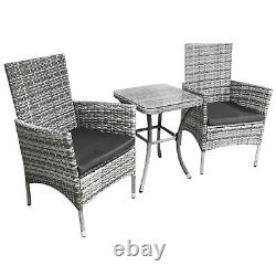 Rattan Bistro Set Garden Chair Table Patio Outdoor Cushion Conservatory 2 Seater