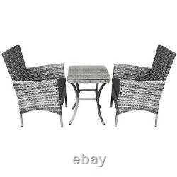 Rattan Bistro Set Garden Chair Table Patio Outdoor Cushion Conservatory 2 Seater