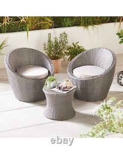 Rattan Bistro Set Grey Cushions Patio Garden Furniture Table Chair 2 Seater