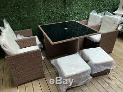 Rattan Brown Garden Dining Furniture Cube Set Sofa Chairs Table Outdoor Patio