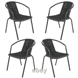 Rattan Chair Glass Table Patio Furniture Set Outdoor Conversation Set for Garden