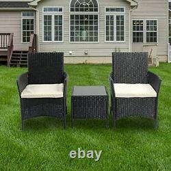 Rattan Coffee Table Chairs Garden Set Bistro Furniture 2Seater Balcony Outdoor