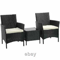 Rattan Coffee Table Chairs Garden Set Bistro Furniture 2Seater Balcony Outdoor