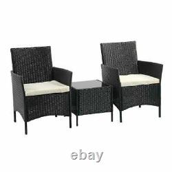 Rattan Coffee Table Chairs Garden Set Bistro Furniture 2Seater Balcony Outdoor