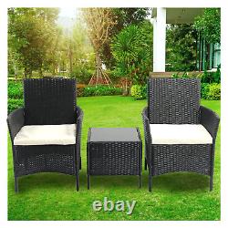 Rattan Coffee Table Chairs Garden Set Bistro Furniture 2Seater Balcony Outdoor