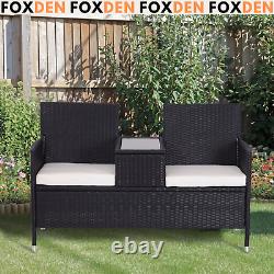 Rattan Companion Bench Set Patio Garden Furniture Love Seat Sofa Table Chair Set