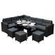 Rattan Corner Dining Set Outdoor Garden Furniture Black 9-seater L Shape Sofa