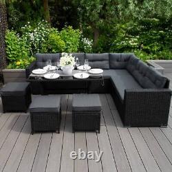 Rattan Corner Dining Set Outdoor Garden Furniture Black 9-Seater L Shape Sofa