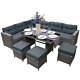 Rattan Corner Dining Set Outdoor Garden Furniture Grey 9-seater L Shape Sofa