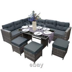 Rattan Corner Dining Set Outdoor Garden Furniture Grey 9-Seater L Shape Sofa