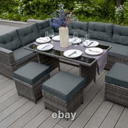 Rattan Corner Dining Set Outdoor Garden Furniture Grey 9-Seater L Shape Sofa