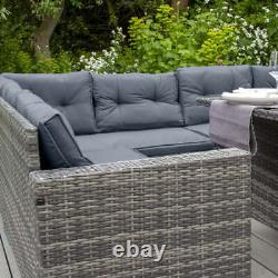 Rattan Corner Dining Set Outdoor Garden Furniture Grey 9-Seater L Shape Sofa