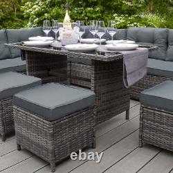 Rattan Corner Dining Set Outdoor Garden Furniture Grey 9-Seater L Shape Sofa