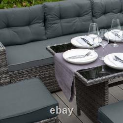 Rattan Corner Dining Set Outdoor Garden Furniture Grey 9-Seater L Shape Sofa