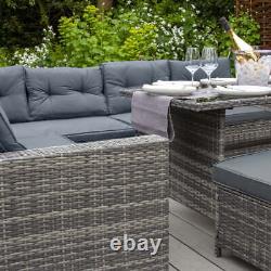 Rattan Corner Dining Set Outdoor Garden Furniture Grey 9-Seater L Shape Sofa