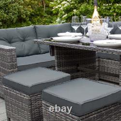 Rattan Corner Dining Set Outdoor Garden Furniture Grey 9-Seater L Shape Sofa