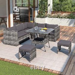 Rattan Corner Garden Furniture 7 Seater Corner Sofa Table Outdoor Patio Set Grey