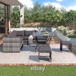 Rattan Corner Garden Furniture 7 Seater Corner Sofa Table Outdoor Patio Set Grey