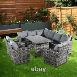 Rattan Corner Garden Furniture Outdoor Sofa Table Set Dining Patio Free Cover UK