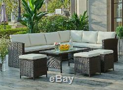 Rattan Corner Garden Furniture Set Black Brown Grey Dining or Coffee Table