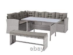 Rattan Corner Garden Furniture Set Outdoor Dining Sofa Group Table & Bench Cover