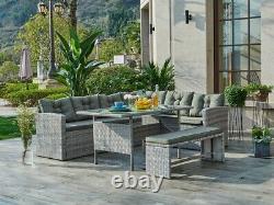 Rattan Corner Garden Furniture Set Patio Outdoor Dining Sofa Table & Bench