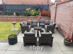 Rattan Corner Garden Patio Furniture Set 8-Piece with Fire Pit Relax, Entertain