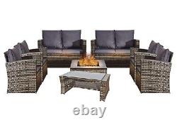 Rattan Corner Garden Patio Furniture Set 8-Piece with Fire Pit Relax, Entertain