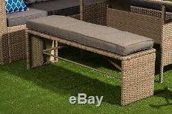 Rattan Corner Garden furniture Sofa 8 Seater with Bench Dining Set Grey