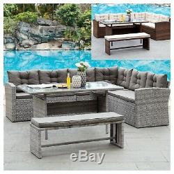 Rattan Corner Group Garden Furniture Set Outdoor Dining Sofa Set Table & Bench