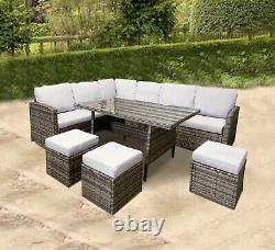 Rattan Corner Group Garden Furniture Set Outdoor Dining Sofa Set Table & Bench