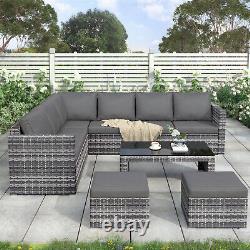 Rattan Corner Group Patio Garden Furniture Set 8 Seater Outdoor Sofa Table Set