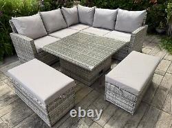 Rattan Corner Raising Table Dining Coffee Wicker Garden Outdoor Furniture Grey