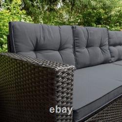 Rattan Corner Set Garden Furniture Black Sofa Stools Table Waterproof Cushions