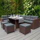 Rattan Corner Set Garden Furniture Brown Sofa Stools Table Waterproof Cushions