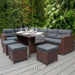 Rattan Corner Set Garden Furniture Brown Sofa Stools Table Waterproof Cushions