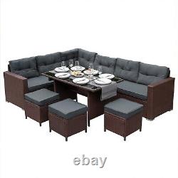 Rattan Corner Set Garden Furniture Brown Sofa Stools Table Waterproof Cushions