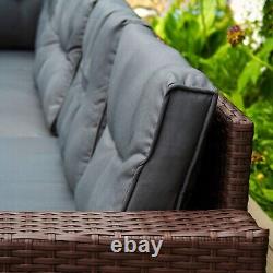 Rattan Corner Set Garden Furniture Brown Sofa Stools Table Waterproof Cushions